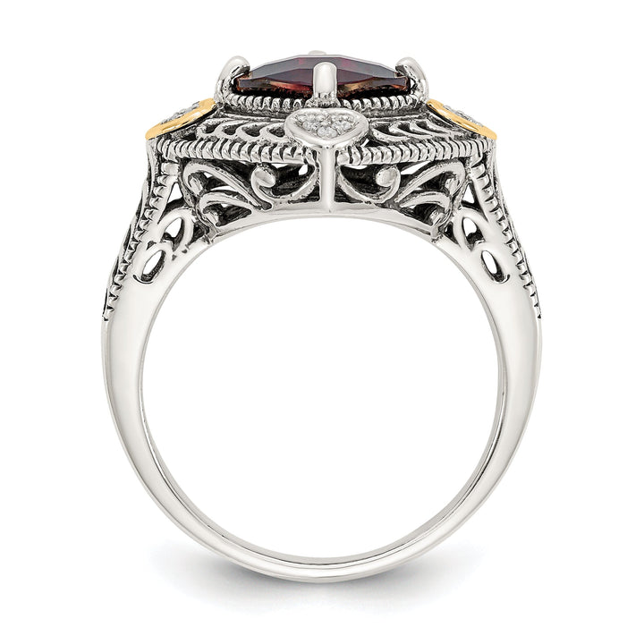 Sterling Silver Gold Diamond Garnet Ring