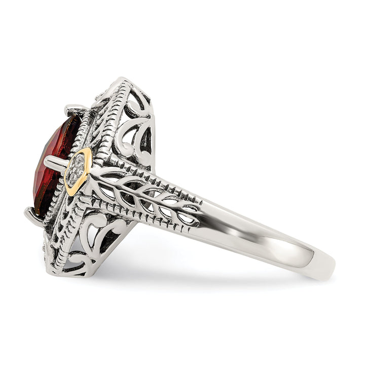 Sterling Silver Gold Diamond Garnet Ring