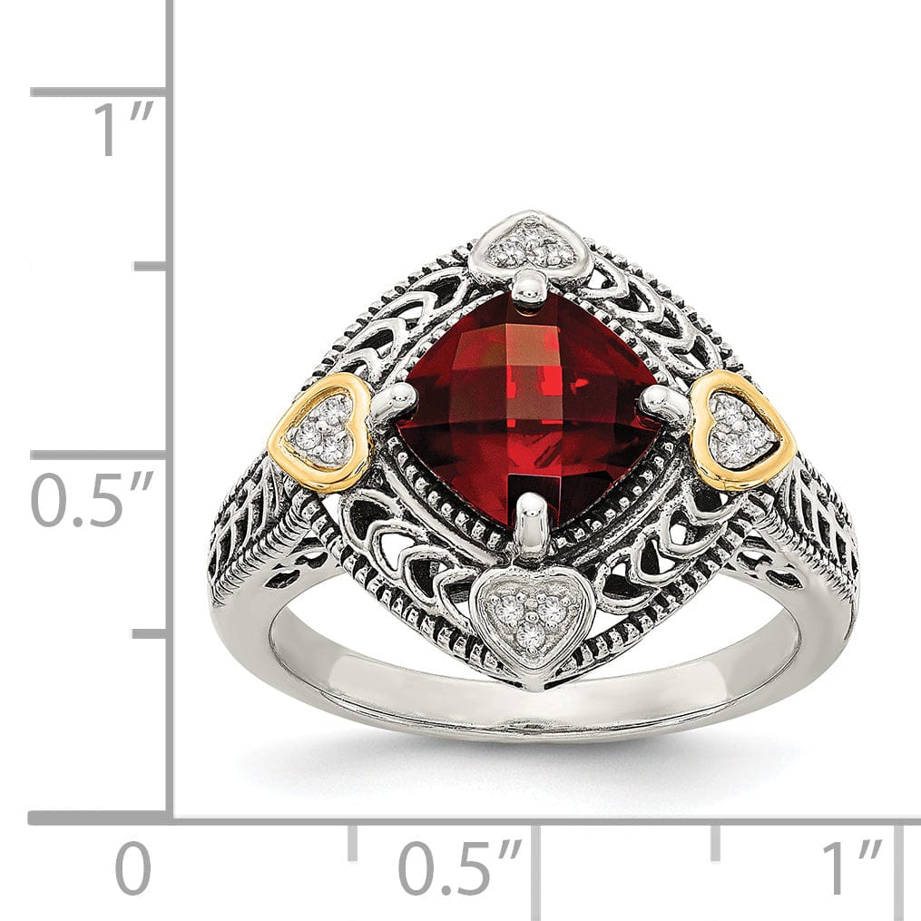 Sterling Silver Gold Diamond Garnet Ring