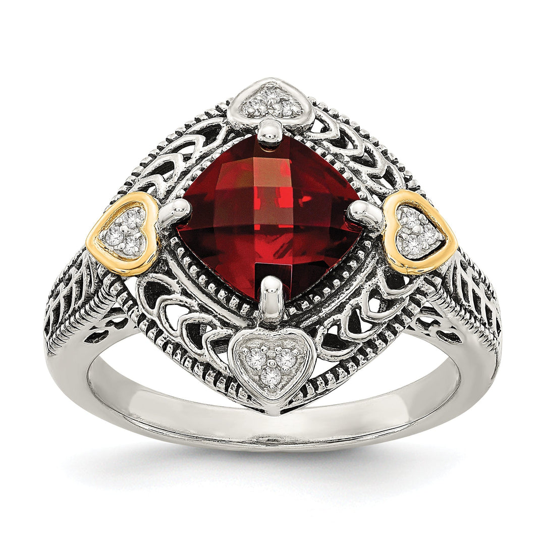 Sterling Silver Gold Diamond Garnet Ring