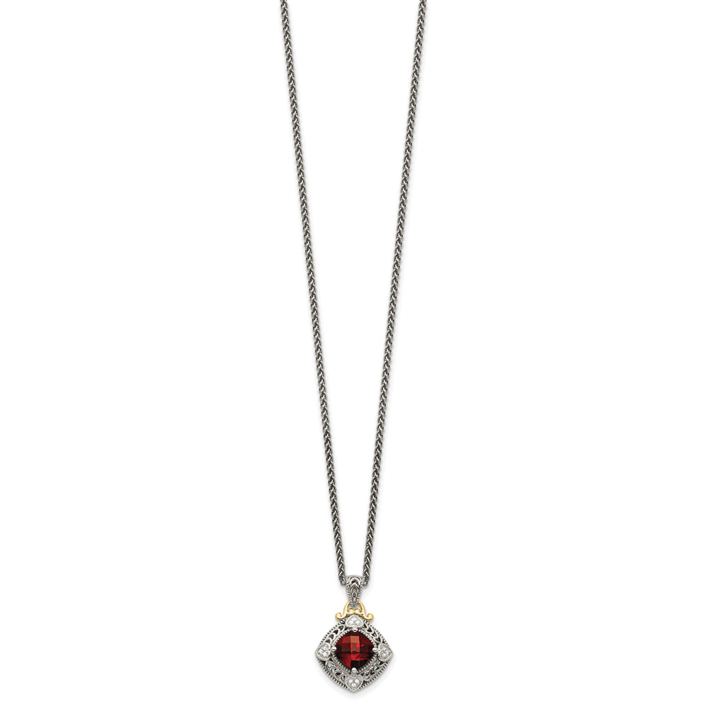 Sterling Silver Gold Diamond Garnet Necklace