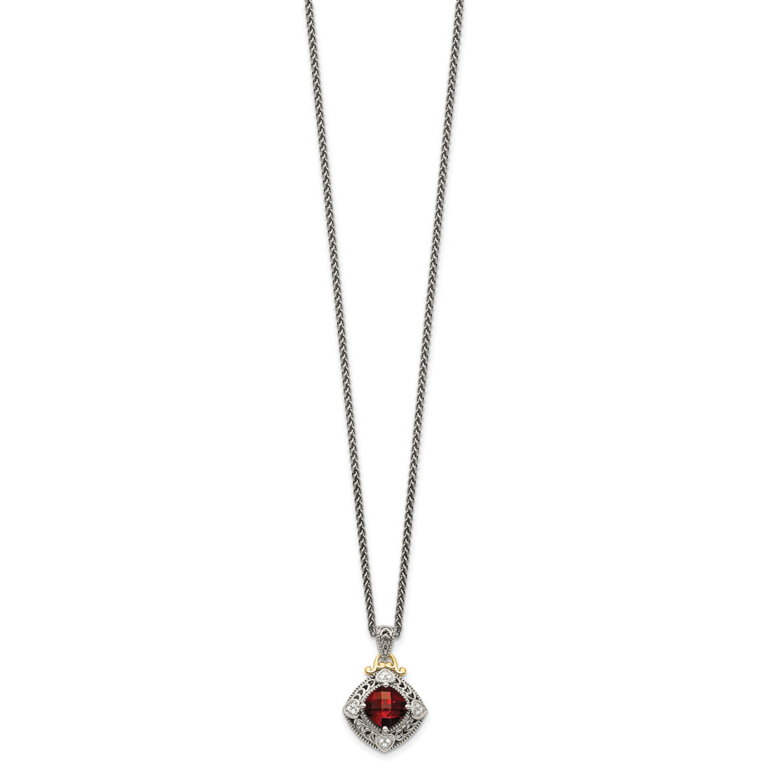 Sterling Silver Gold Diamond Garnet Necklace