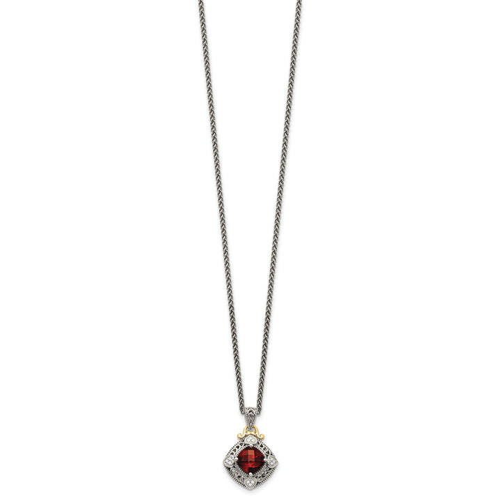 Sterling Silver Gold Diamond Garnet Necklace