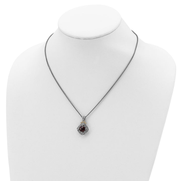 Sterling Silver Gold Diamond Garnet Necklace