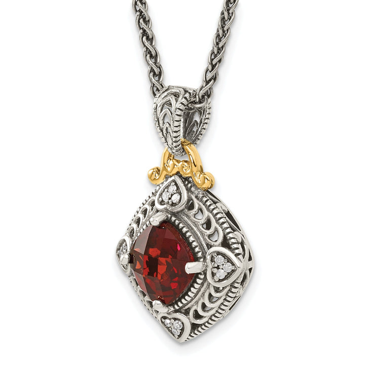 Sterling Silver Gold Diamond Garnet Necklace