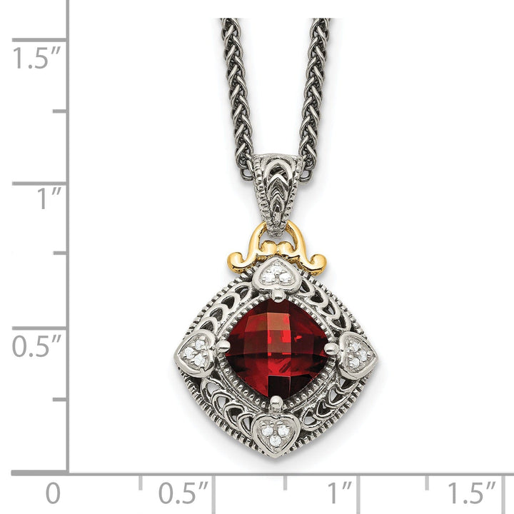 Sterling Silver Gold Diamond Garnet Necklace