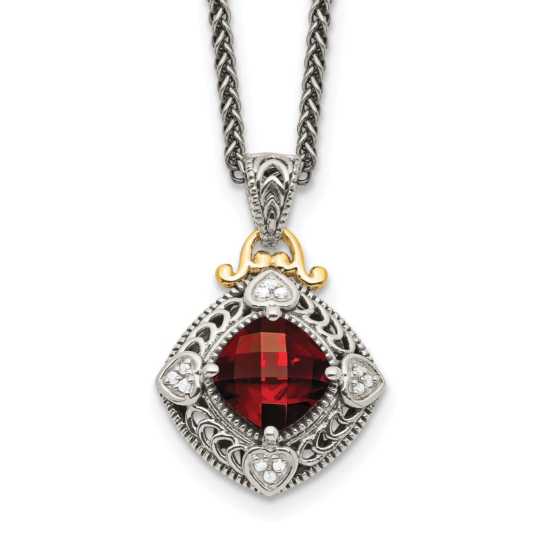 Sterling Silver Gold Diamond Garnet Necklace