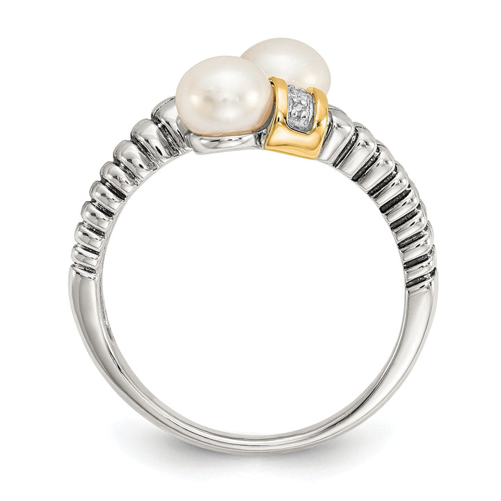 Sterling Silver Gold Pearl Diamond Ring