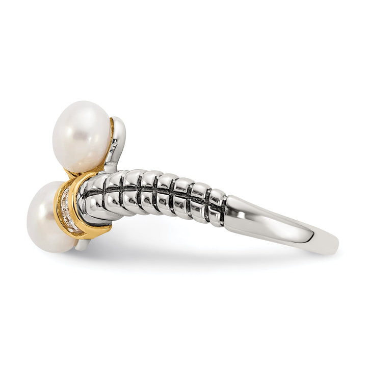 Sterling Silver Gold Pearl Diamond Ring