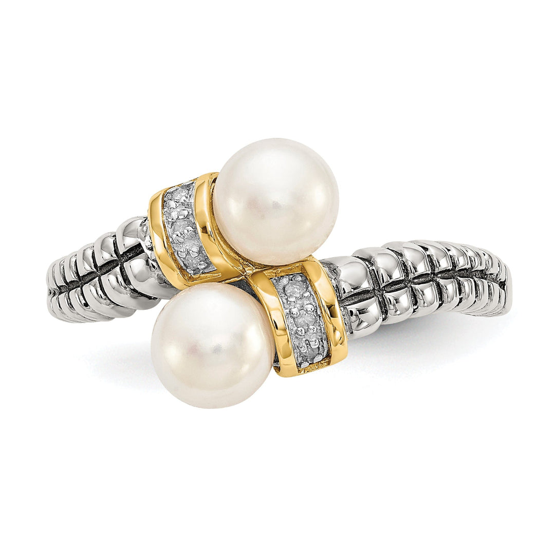 Sterling Silver Gold Pearl Diamond Ring