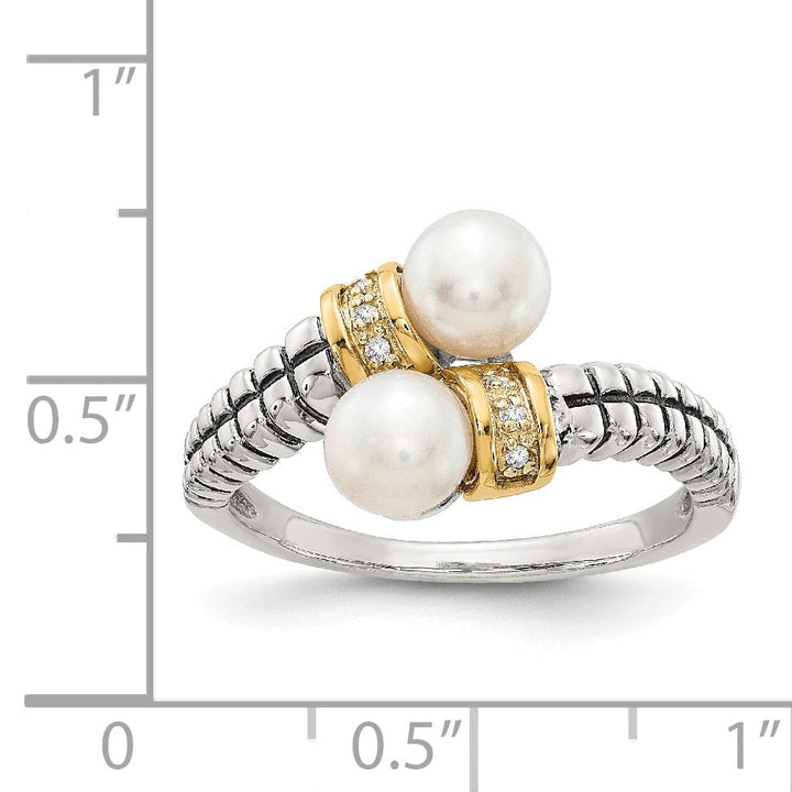 Sterling Silver Gold Pearl Diamond Ring