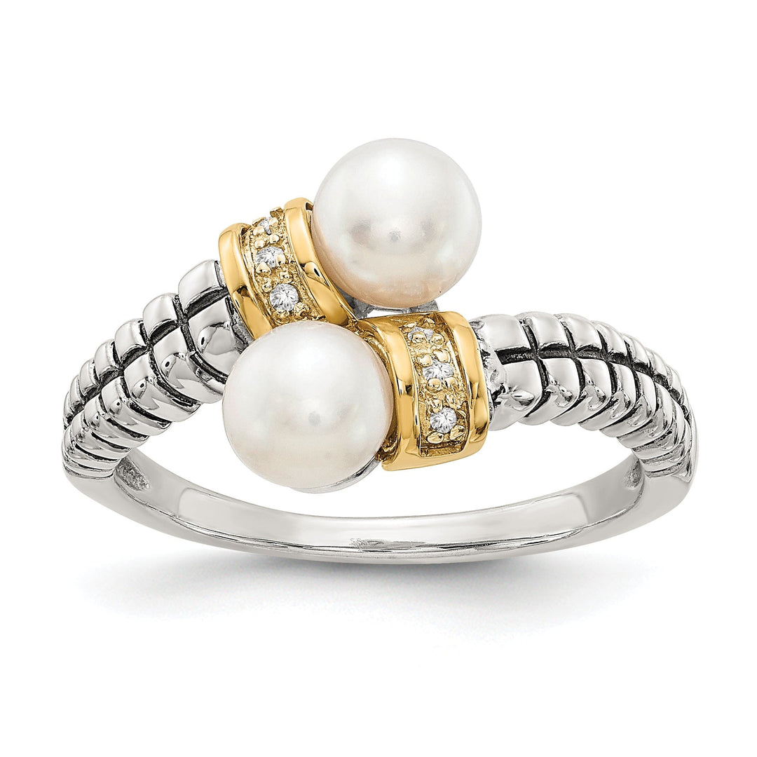 Sterling Silver Gold Pearl Diamond Ring