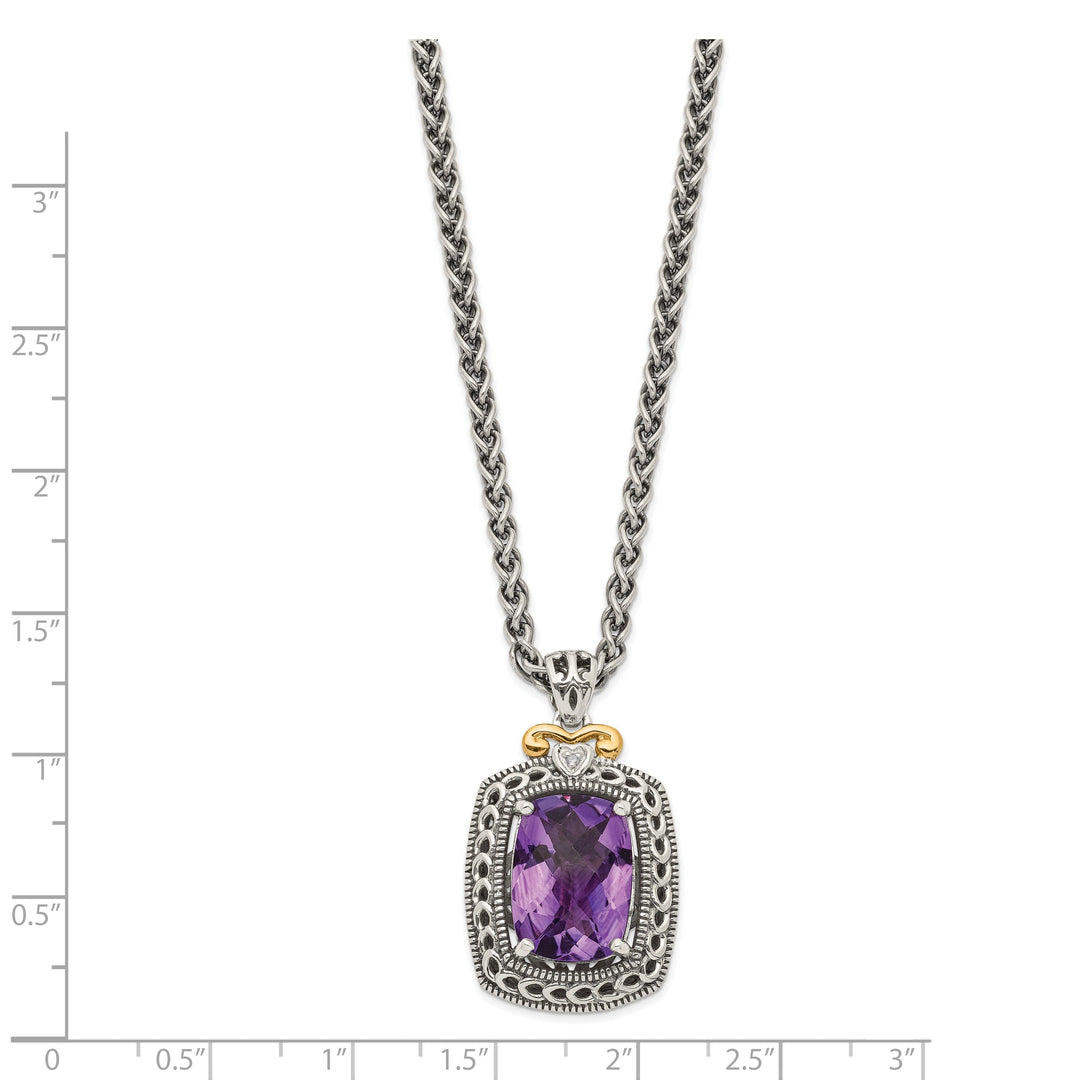 Sterling Silver Gold Diamond Amethyst Necklace