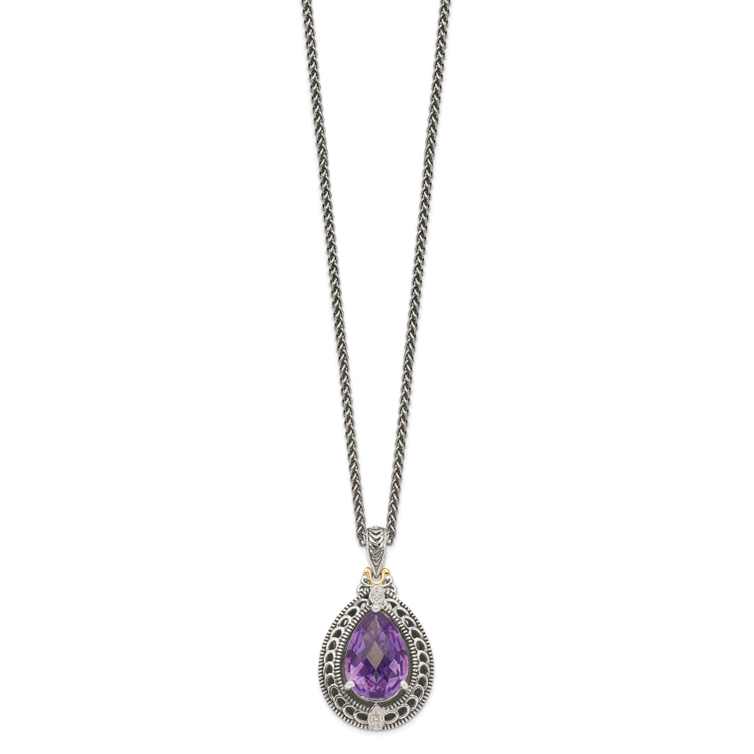 Sterling Silver Gold Diamond Amethyst Necklace