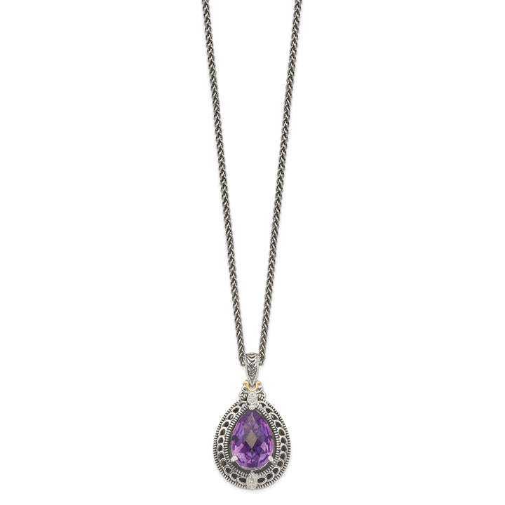 Sterling Silver Gold Diamond Amethyst Necklace