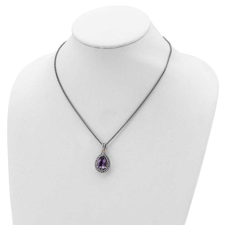 Sterling Silver Gold Diamond Amethyst Necklace