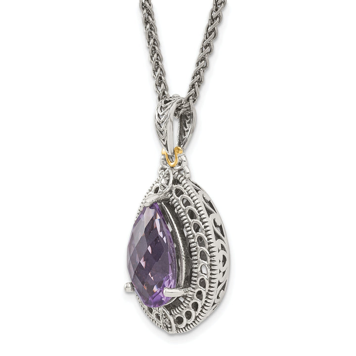 Sterling Silver Gold Diamond Amethyst Necklace