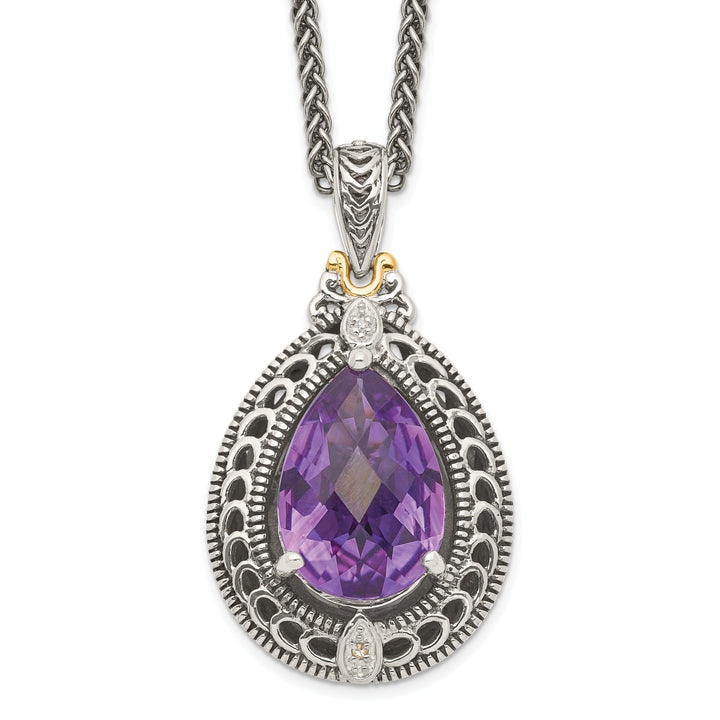 Sterling Silver Gold Diamond Amethyst Necklace