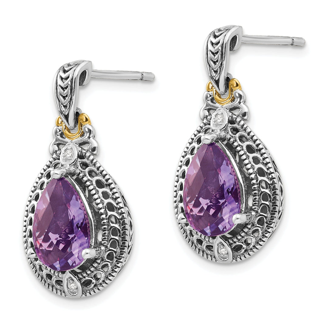 Sterling Silver Gold Diamond Amethyst Earrings