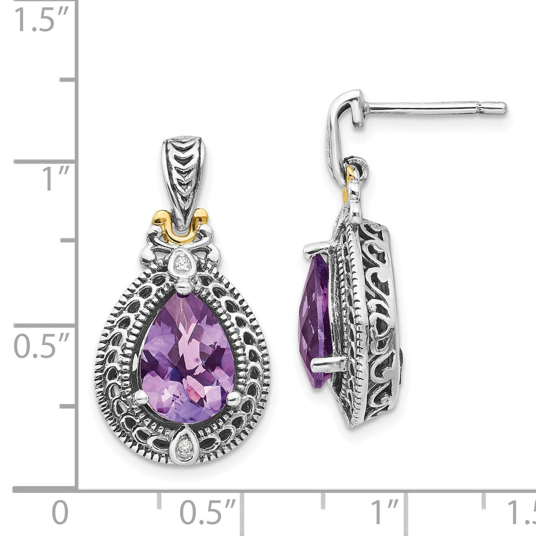 Sterling Silver Gold Diamond Amethyst Earrings