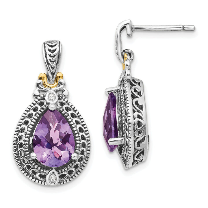 Sterling Silver Gold Diamond Amethyst Earrings