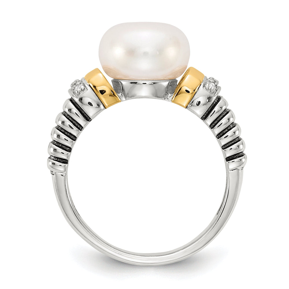 Sterling Silver Gold Diamond Pearl Ring