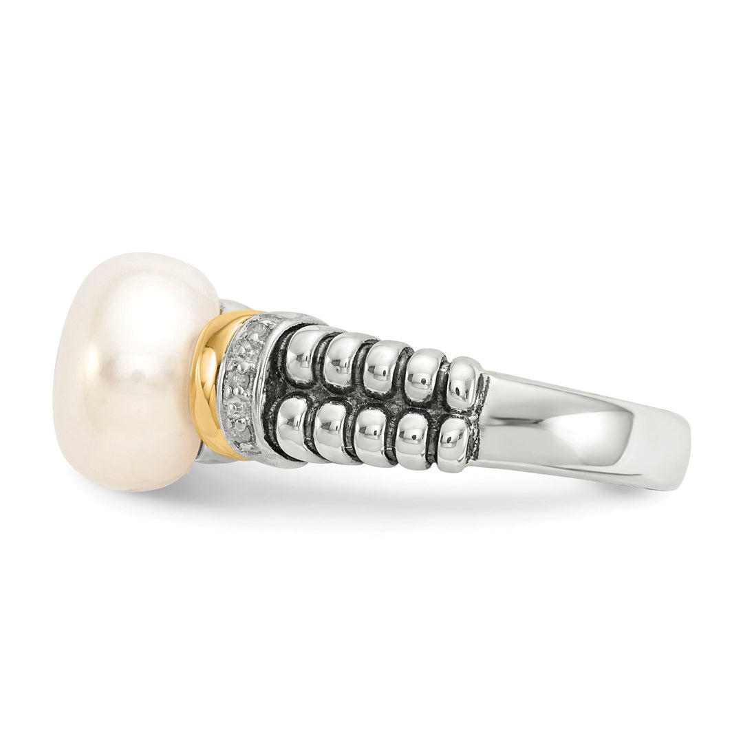 Sterling Silver Gold Diamond Pearl Ring