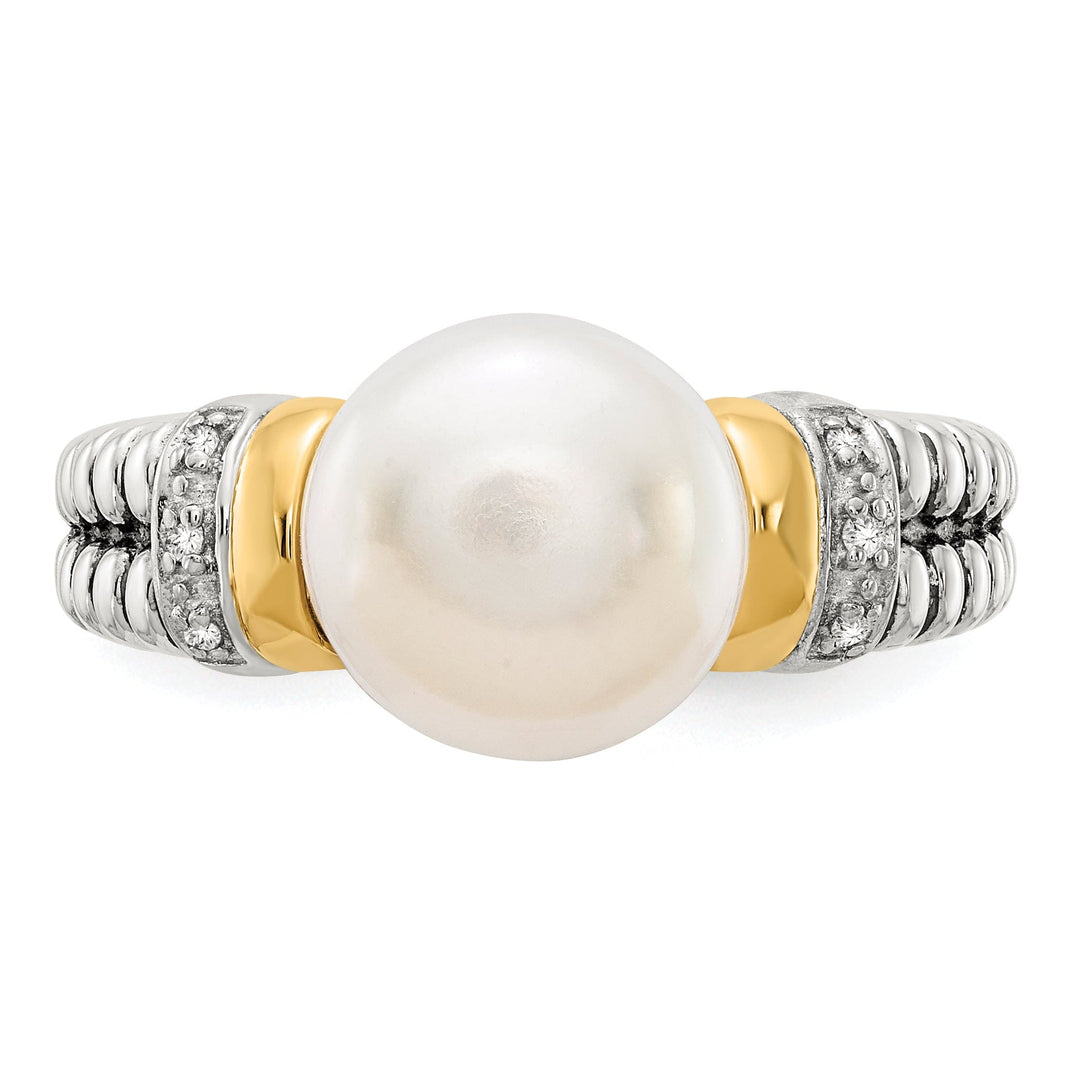 Sterling Silver Gold Diamond Pearl Ring