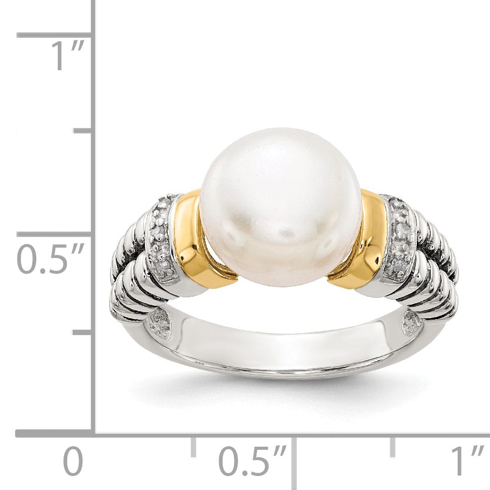 Sterling Silver Gold Diamond Pearl Ring