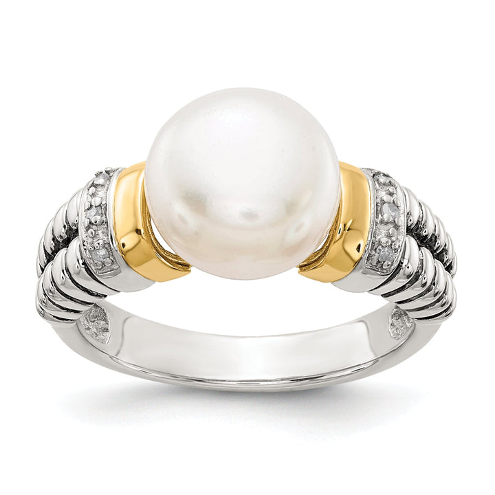 Sterling Silver Gold Diamond Pearl Ring