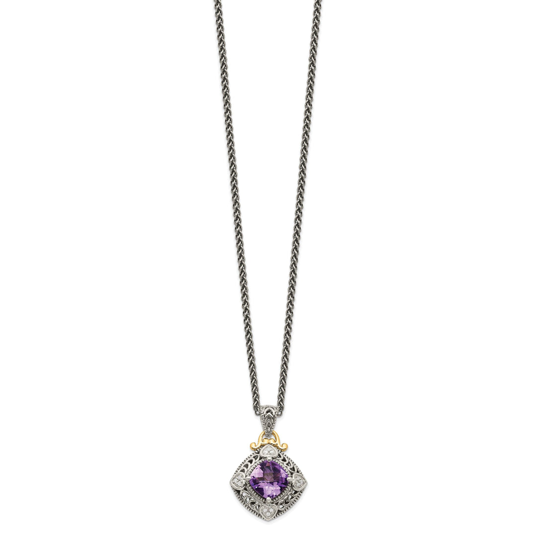 Sterling Silver Gold Diamond Amethyst Necklace