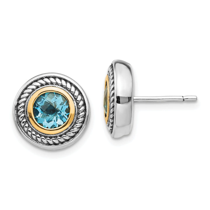 Sterling Silver Gold Blue Topaz Earrings