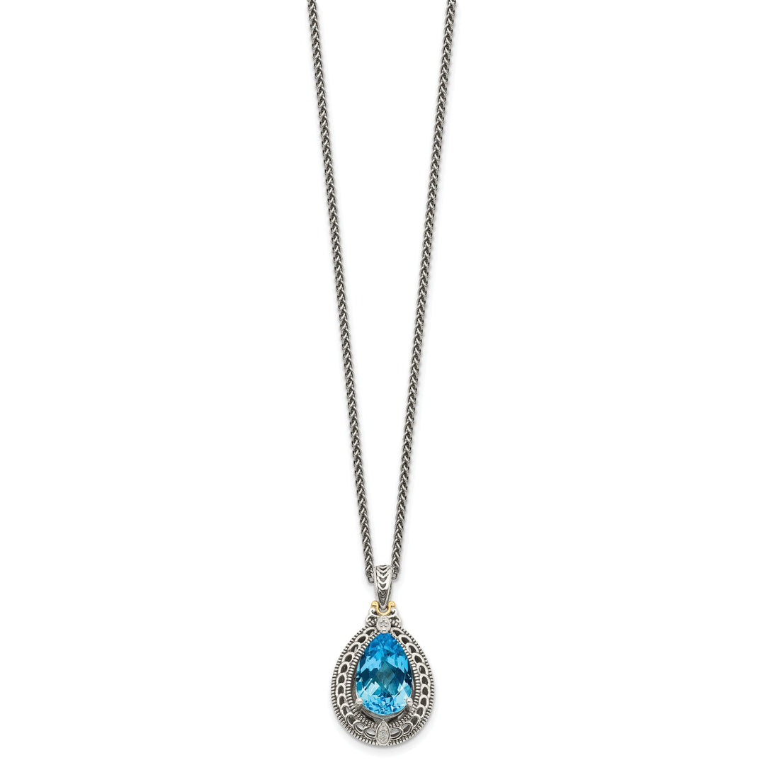 Sterling Silver Gold Diamond Topaz Necklace