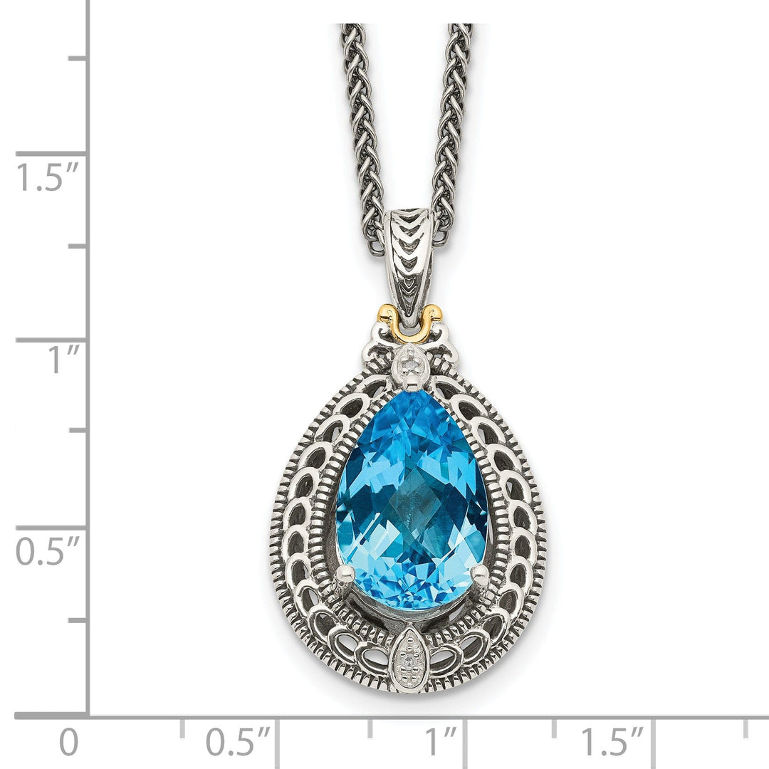 Sterling Silver Gold Diamond Topaz Necklace