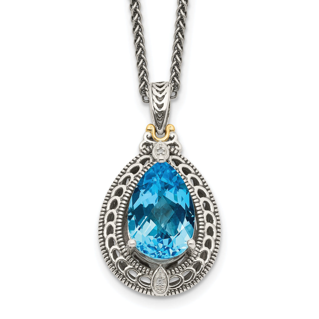 Sterling Silver Gold Diamond Topaz Necklace