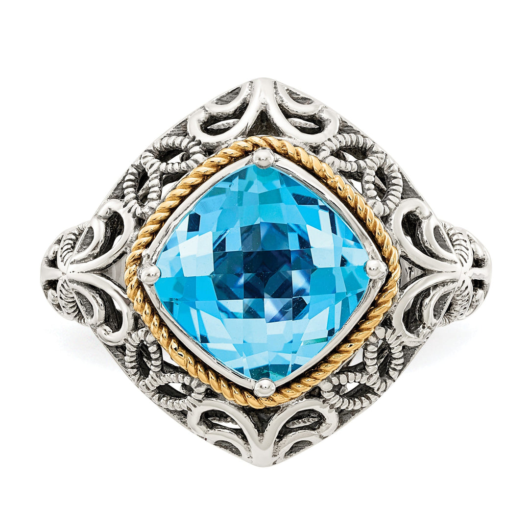 Sterling Silver Gold Blue Topaz Ring