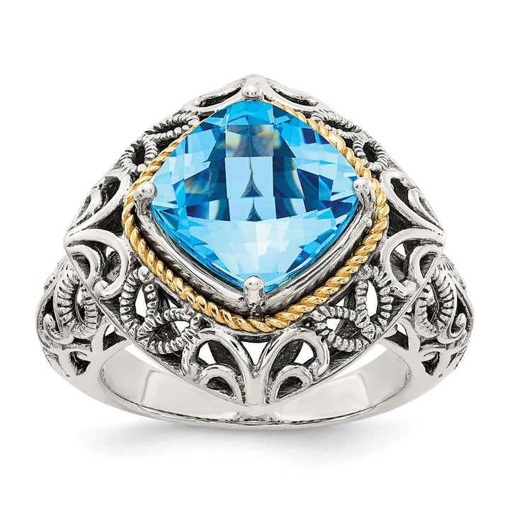 Sterling Silver Gold Blue Topaz Ring