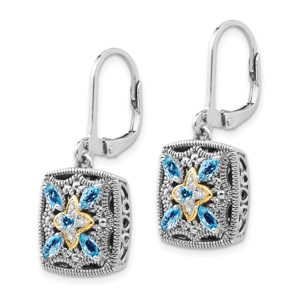 Sterling Silver Gold Diamond Topaz Earrings