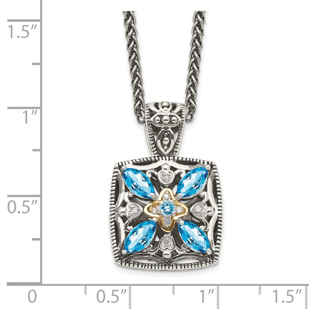 Sterling Silver Gold Diamond Topaz Necklace