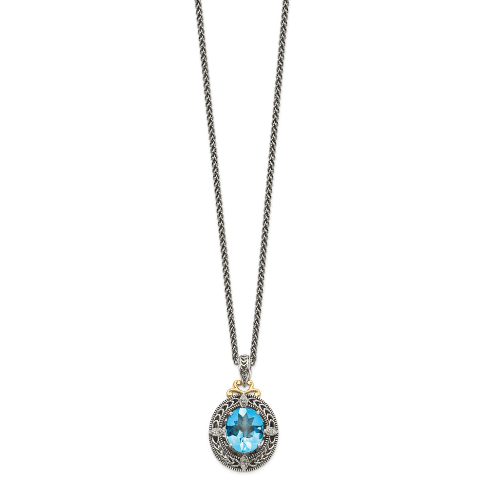 Sterling Silver Gold Diamond Topaz Necklace