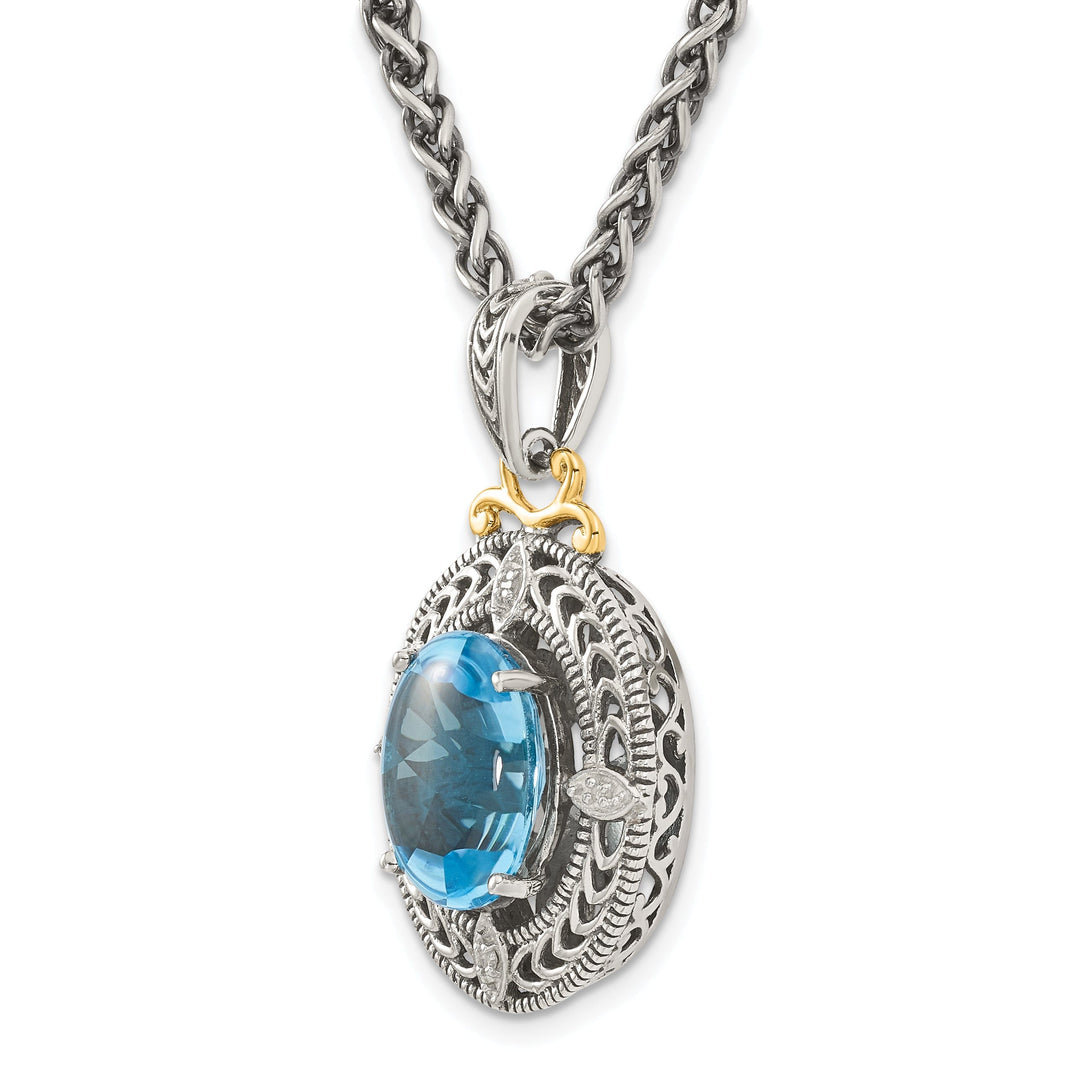 Sterling Silver Gold Diamond Topaz Necklace