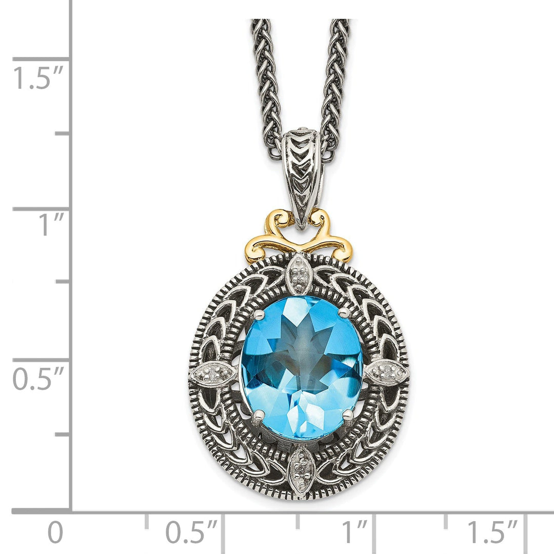 Sterling Silver Gold Diamond Topaz Necklace