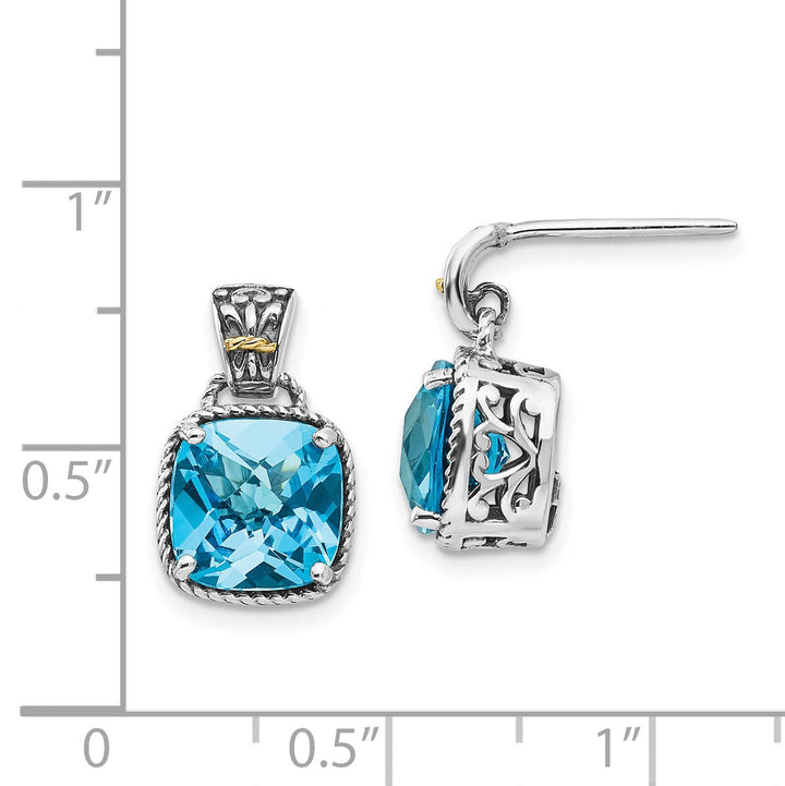 Sterling Silver Gold Blue Topaz Earrings