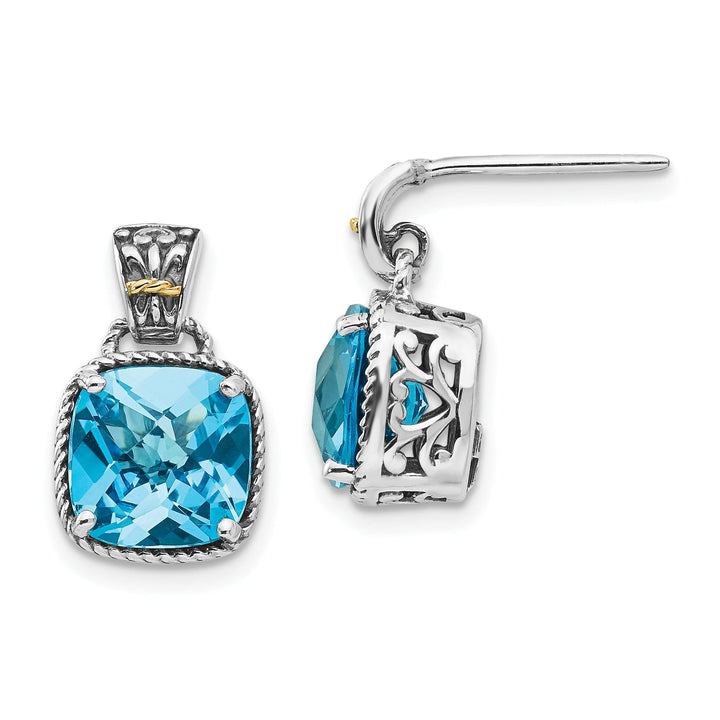 Sterling Silver Gold Blue Topaz Earrings