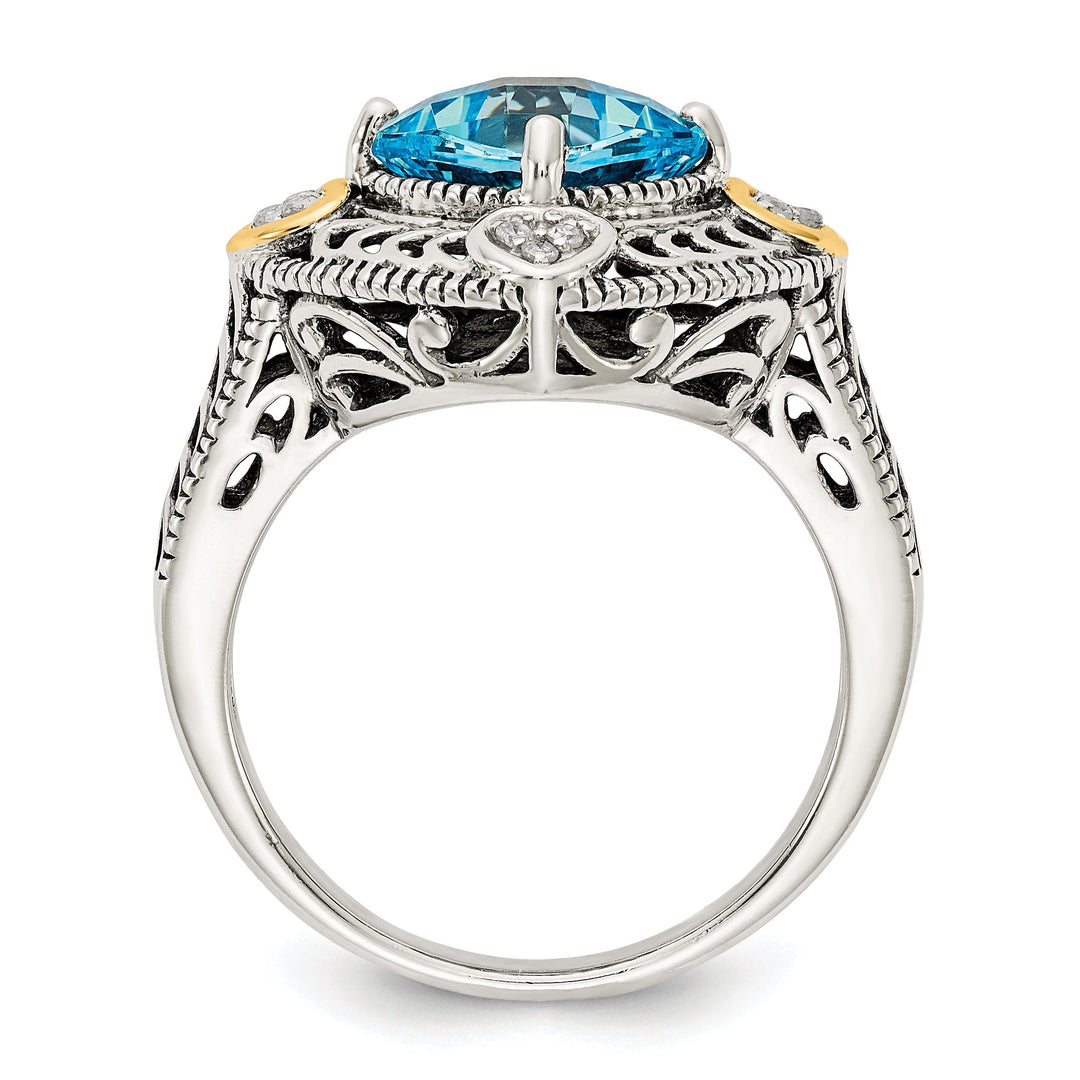 Sterling Silver Gold Diamond Blue Topaz Ring