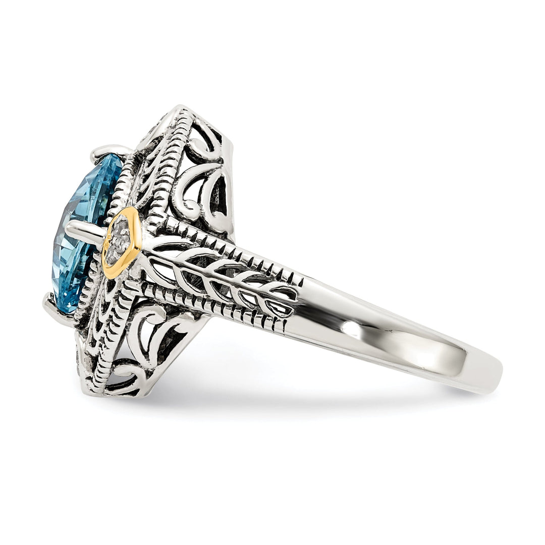 Sterling Silver Gold Diamond Blue Topaz Ring