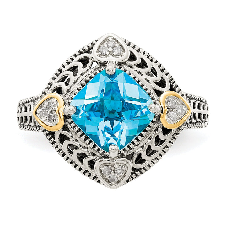 Sterling Silver Gold Diamond Blue Topaz Ring