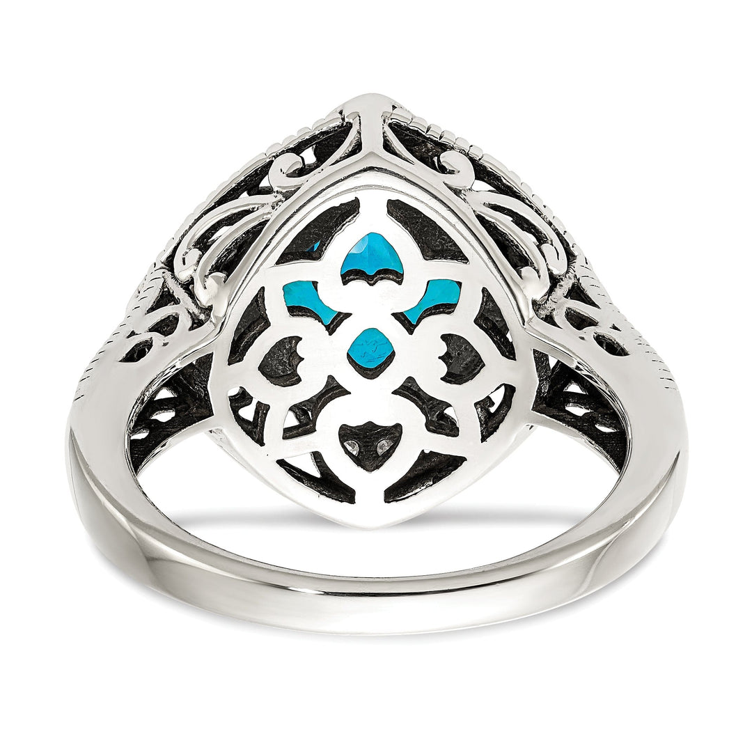 Sterling Silver Gold Diamond Blue Topaz Ring