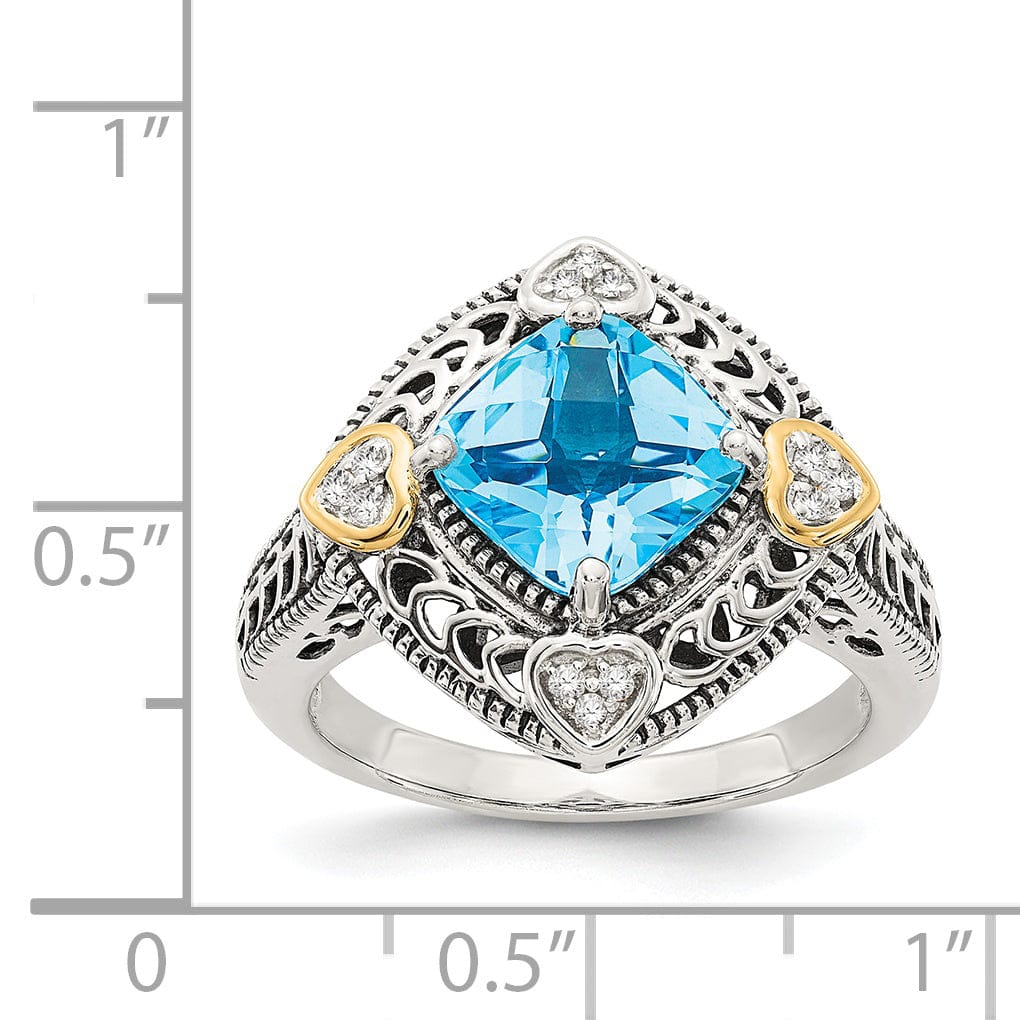 Sterling Silver Gold Diamond Blue Topaz Ring