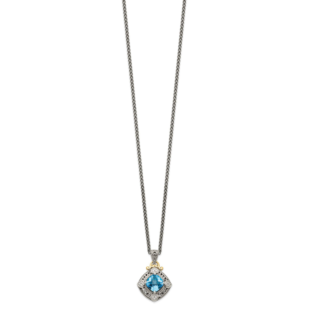 Sterling Silver Gold Diamond Topaz Necklace